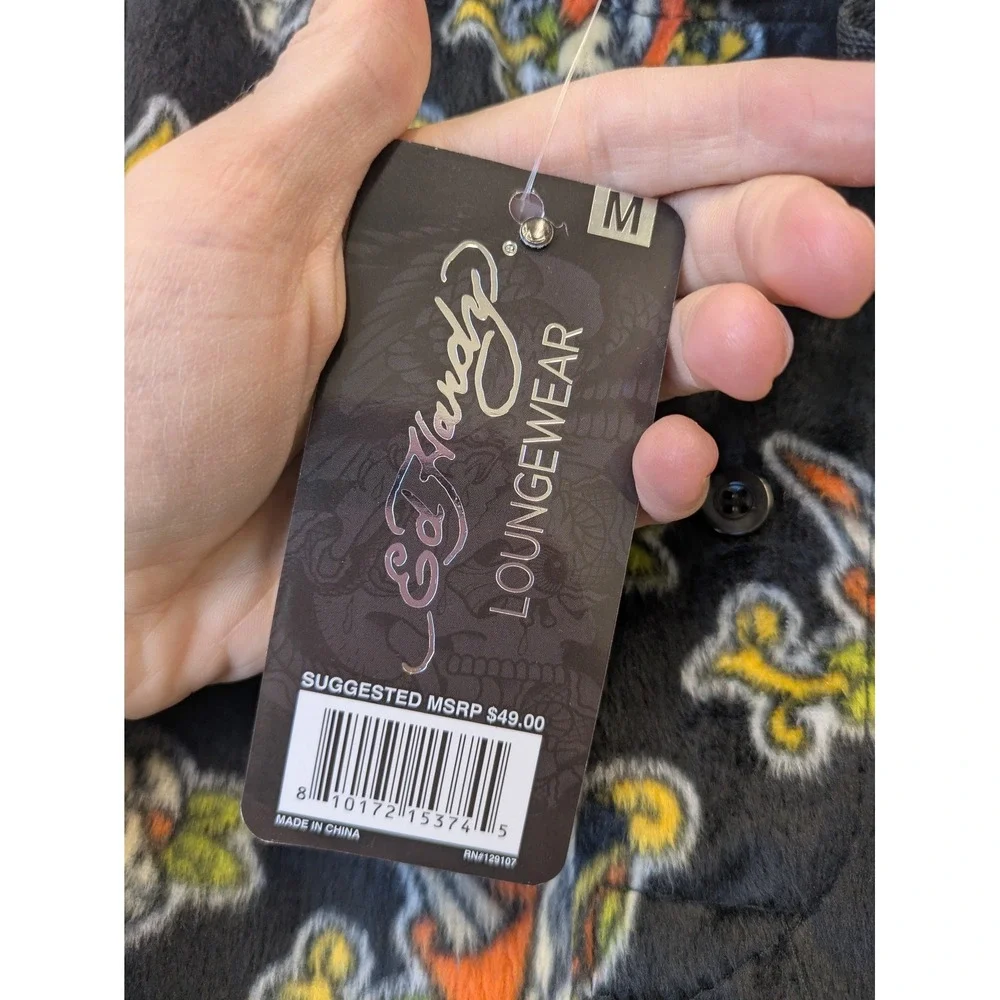 Ed Hardy Junior's‎ Size M Tattoo Print Fleece Pajama Pants Black and Orange